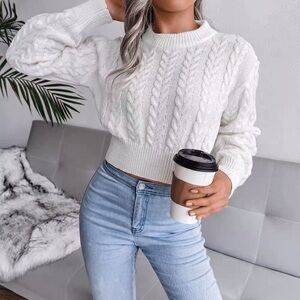 White Sweater Long Sleeve for Women’s Stretch One Size